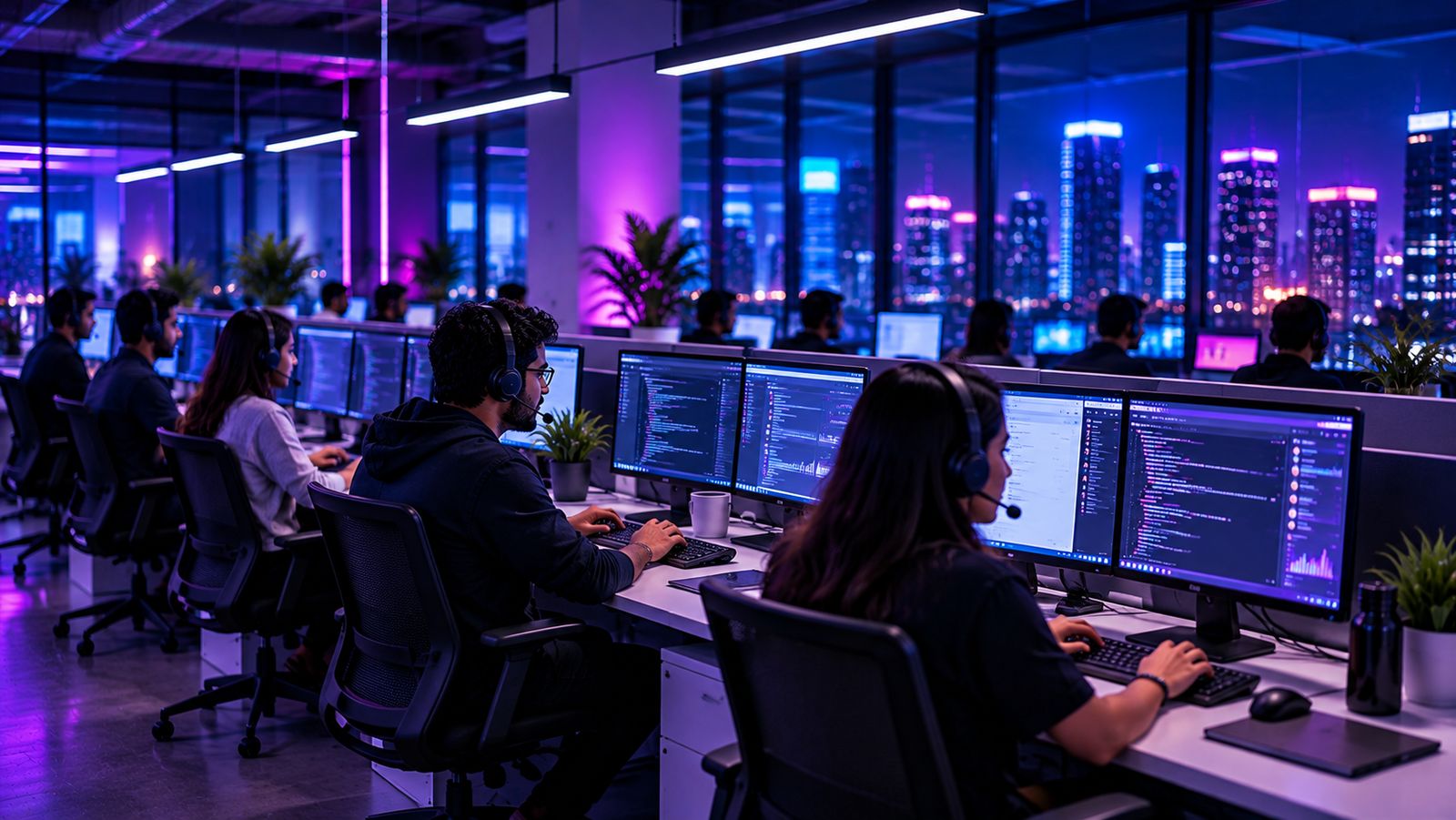 FourMetriX team members working together across an open-plan office